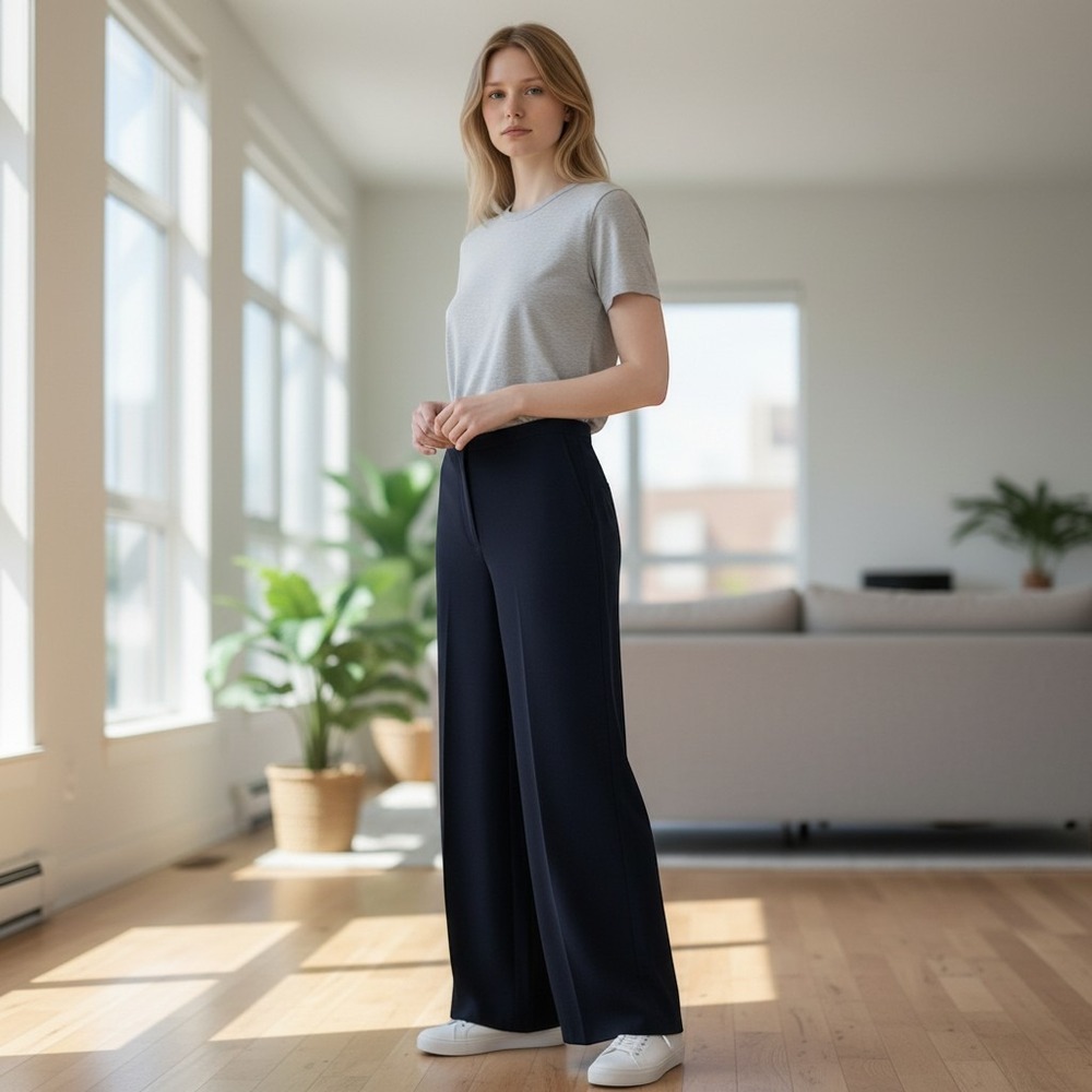 H&M Pants Women M‎ Black Wide Leg Trousers High Waisted Recycled Stretch NWT